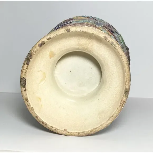 Japanese Meiji Period Satsuma-Style Moriage Ceramic Open Vessel, Scholars 13.5”